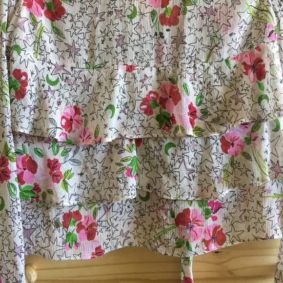 Zara Ruffled Star Floral Tie-Neck L/S Blouse M - Picture 8 of 8
